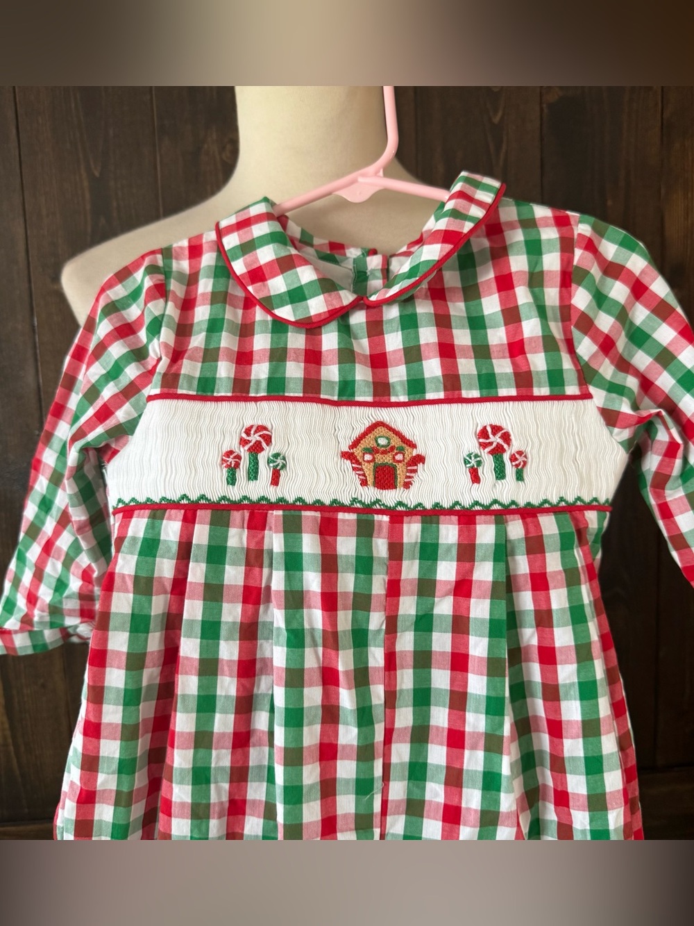 The Smocking Place Christmas Gingerbread Smocked Romper 24 Months Red Green